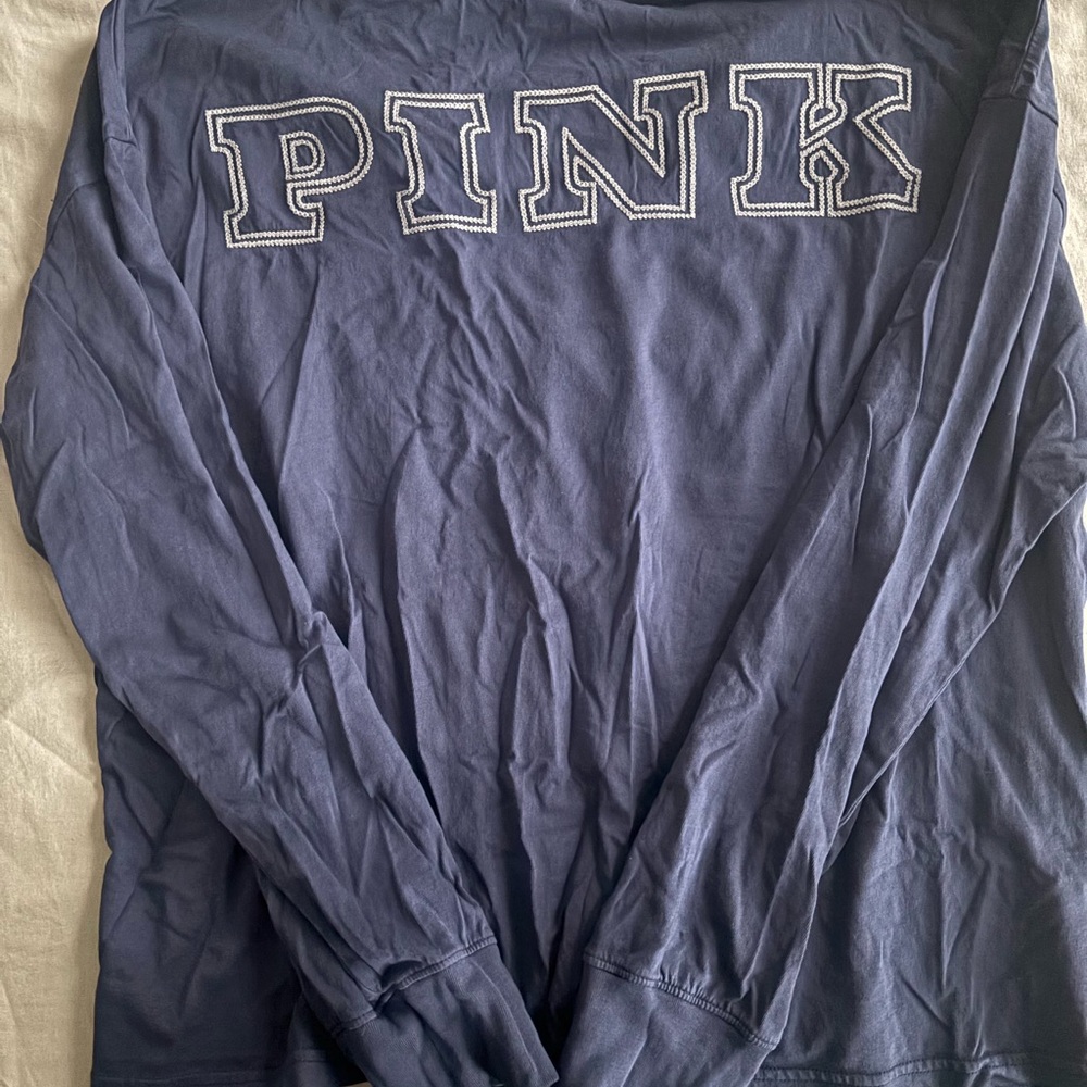 Blue Long Sleeve Shirt with PINK Logo